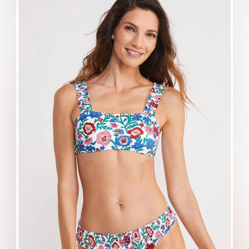 Vineyard Vines White Tisbury Floral Smocked Bikini Top, Large